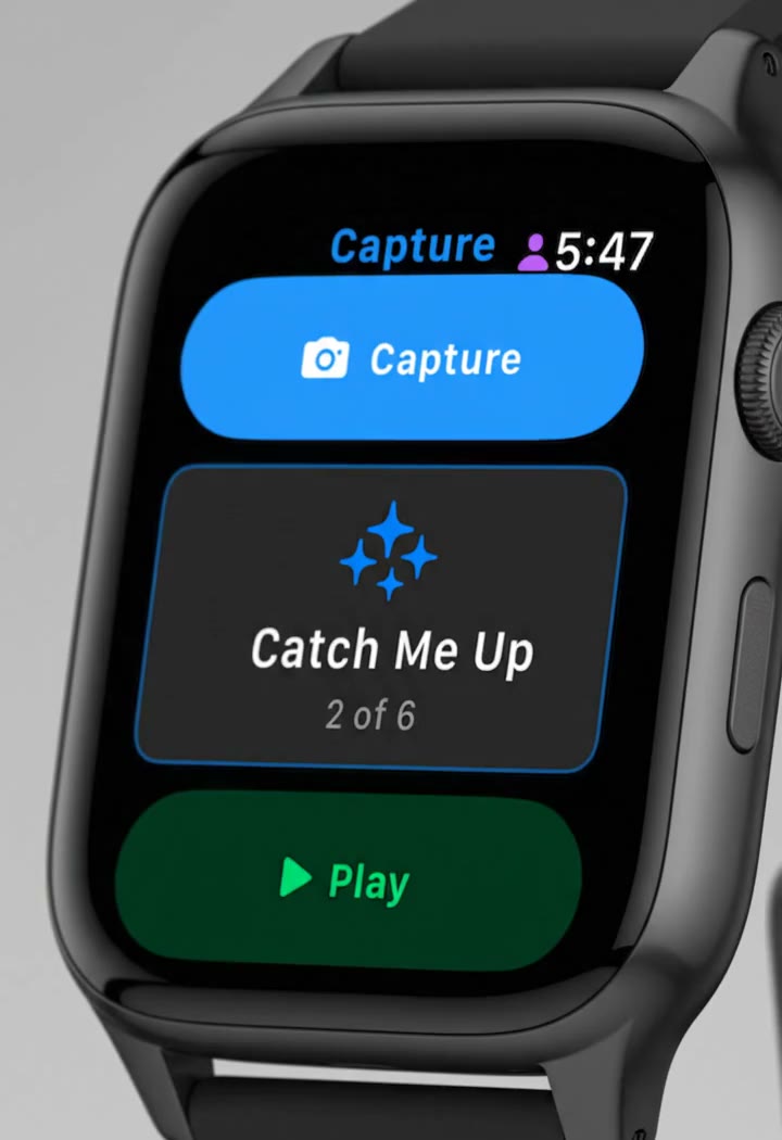 Shoulder Surf running on an Apple Watch, scrolling through Quick Prompts